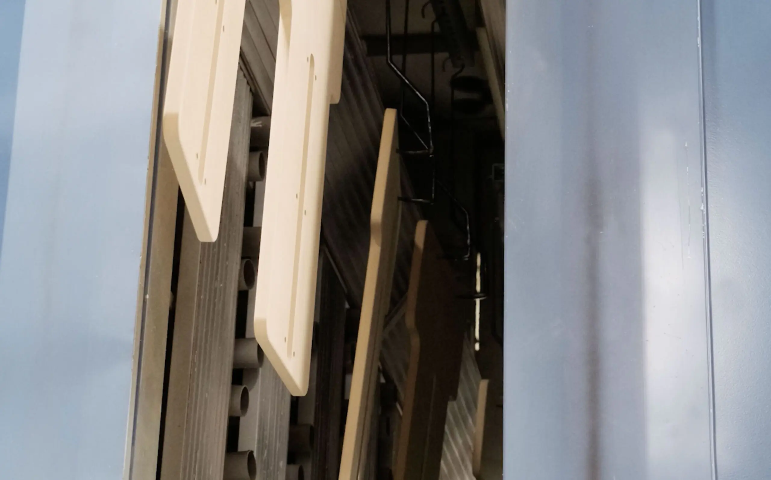 Process – Step 3 – Preheating the wood or MDF helps the powder coating adhere to the surface Process - Step 3 - Preheating the wood or MDF helps the powder coating adhere to the surface